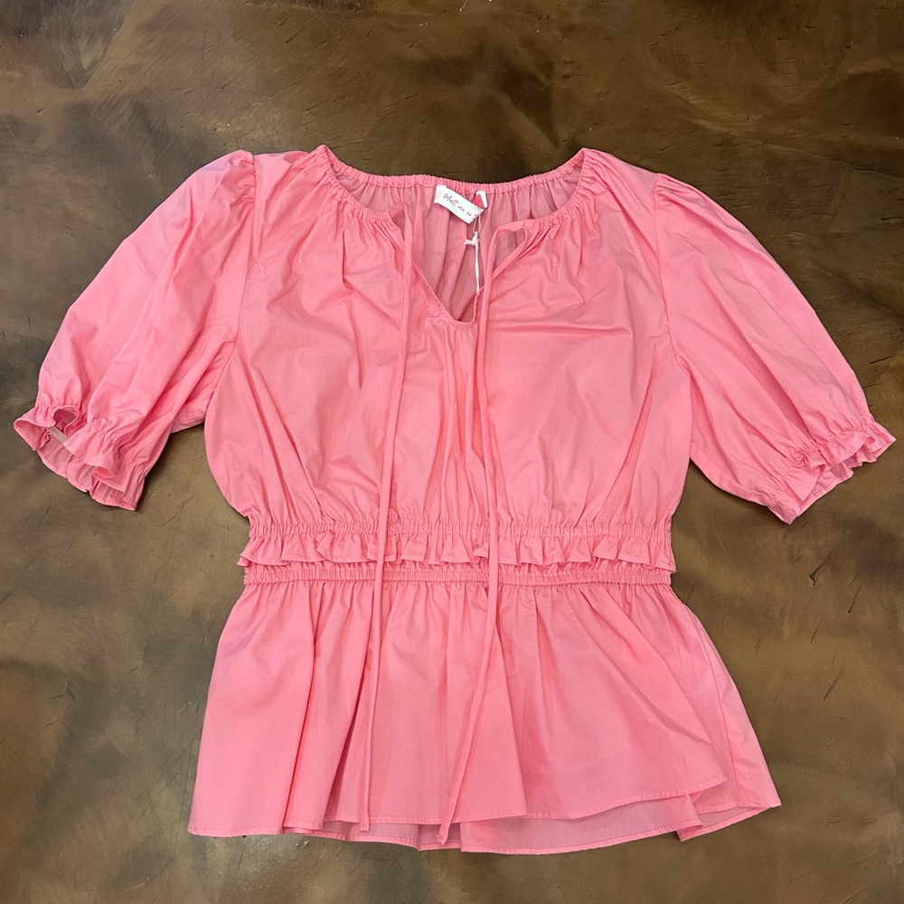 MEET ME IN SANTORINI - Pink Blouse with Puffed Sleeves NWT